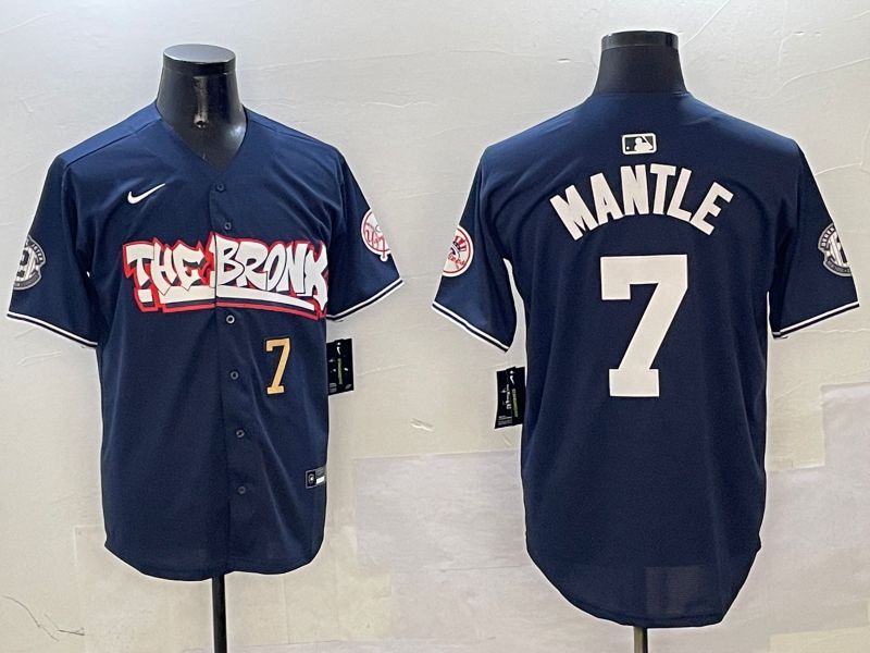 Men New York Yankees #7 Mantle Drak Blue four generations Joint Name 2025 Nike MLB Jersey style 3
